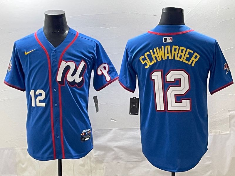 Men 2025 Philadelphia Phillies 12 Schwarber Blue All star Nike MLB Jersey style 03